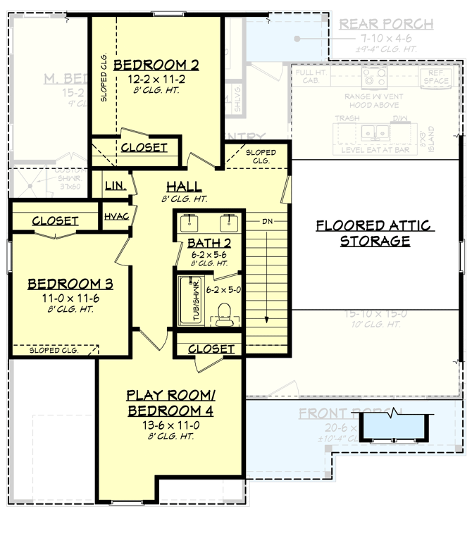 Plan 51924HZ: Flexible Country Farmhouse with Main Level Master and 3-Beds Up - Floor Plan - 2nd Floor - Cape Cod, Cottage, Country, Craftsman, Traditional