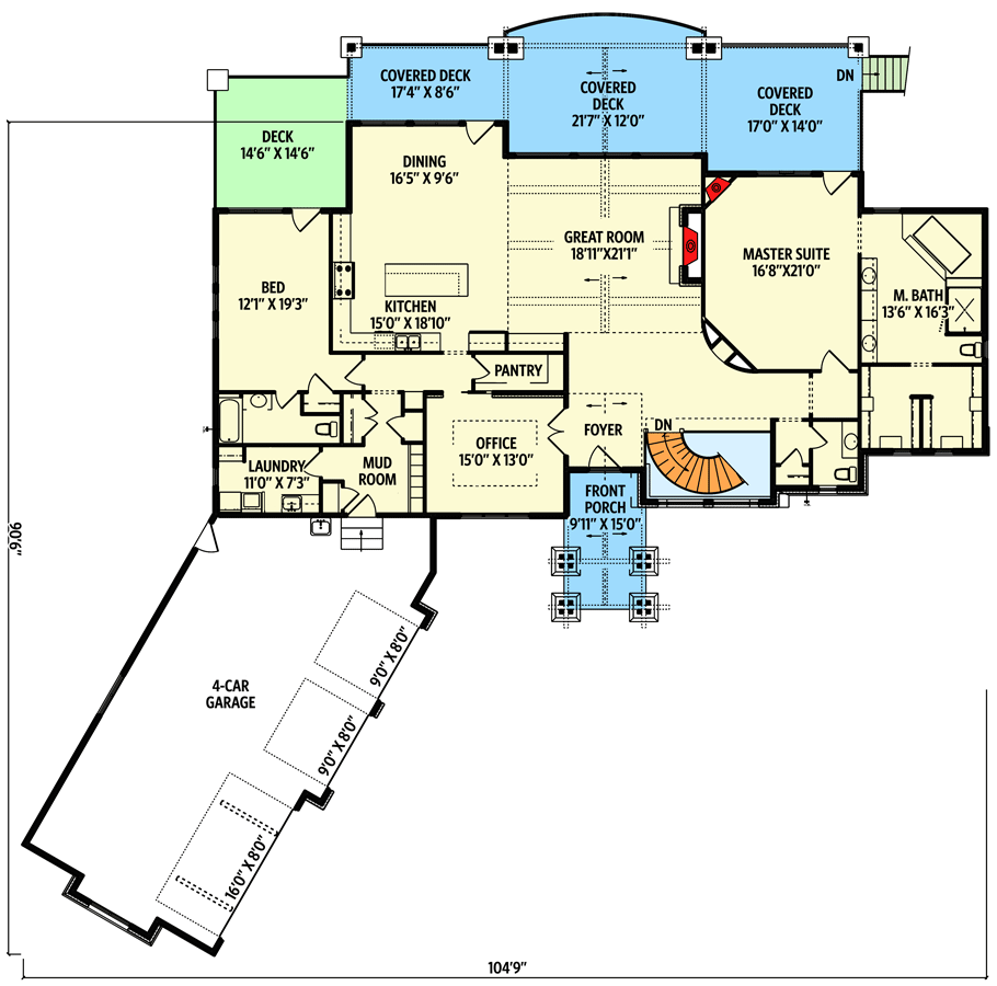 Plan 95182RW: Mountain Craftsman Plan with Angled Garage and Optionally Finished Lower Level - Floor Plan - Main Level - Country, Craftsman, Mountain, Ranch, Rustic