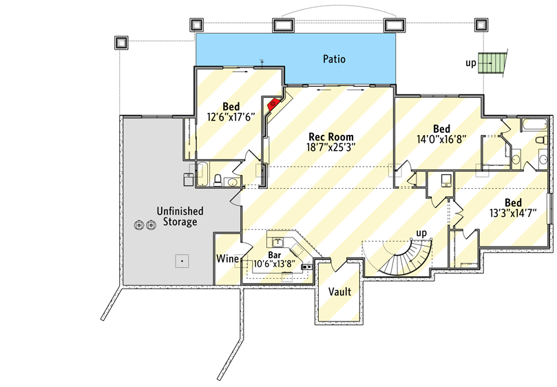 Plan 95182RW: Mountain Craftsman Plan with Angled Garage and Optionally Finished Lower Level - Floor Plan - Optionally Finished Lower Level - Country, Craftsman, Mountain, Ranch, Rustic