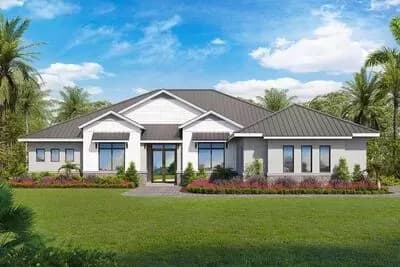4-Bed Contemporary Coastal One-Story House Plan Just under 3000 Sq Ft