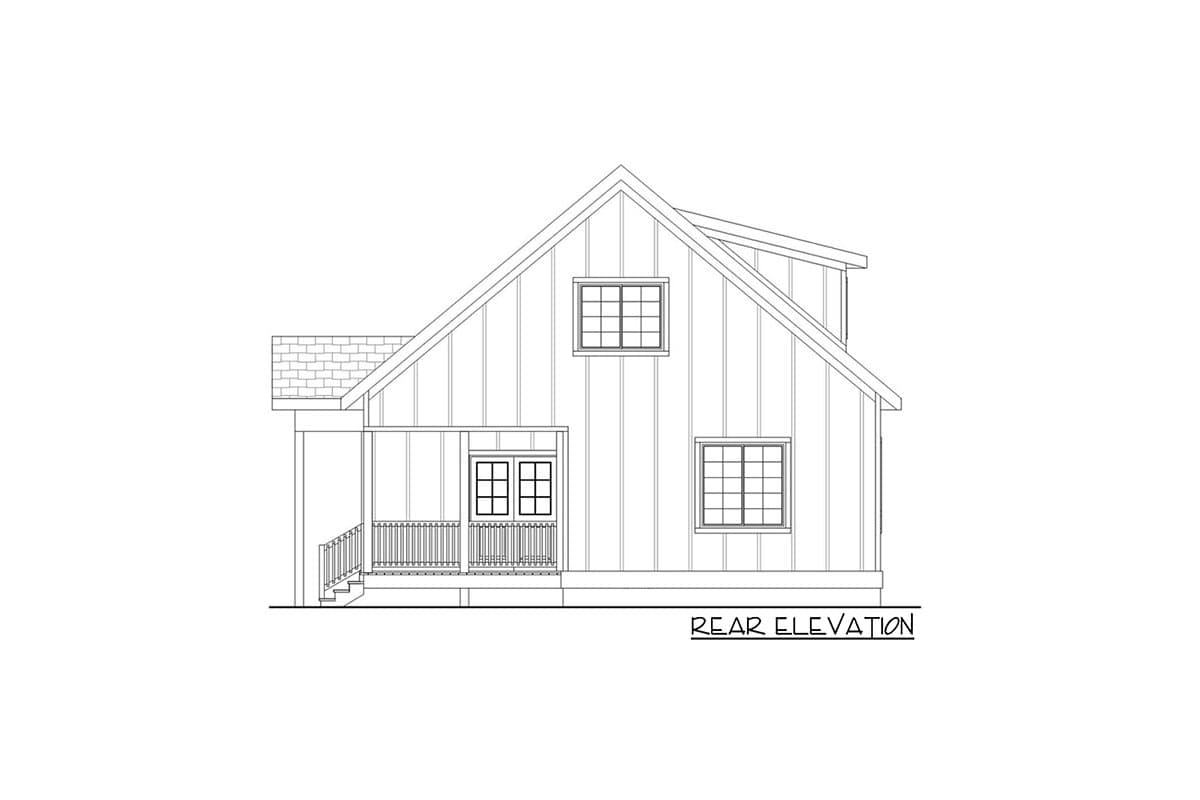 Plan 580037DFT: One or Two Bedroom Farmhouse Cottage with Sleeping Loft Upstairs - Under 1200 Sq Ft  - Image #4 - Cottage, Country, Farmhouse, Modern Farmhouse, Traditional
