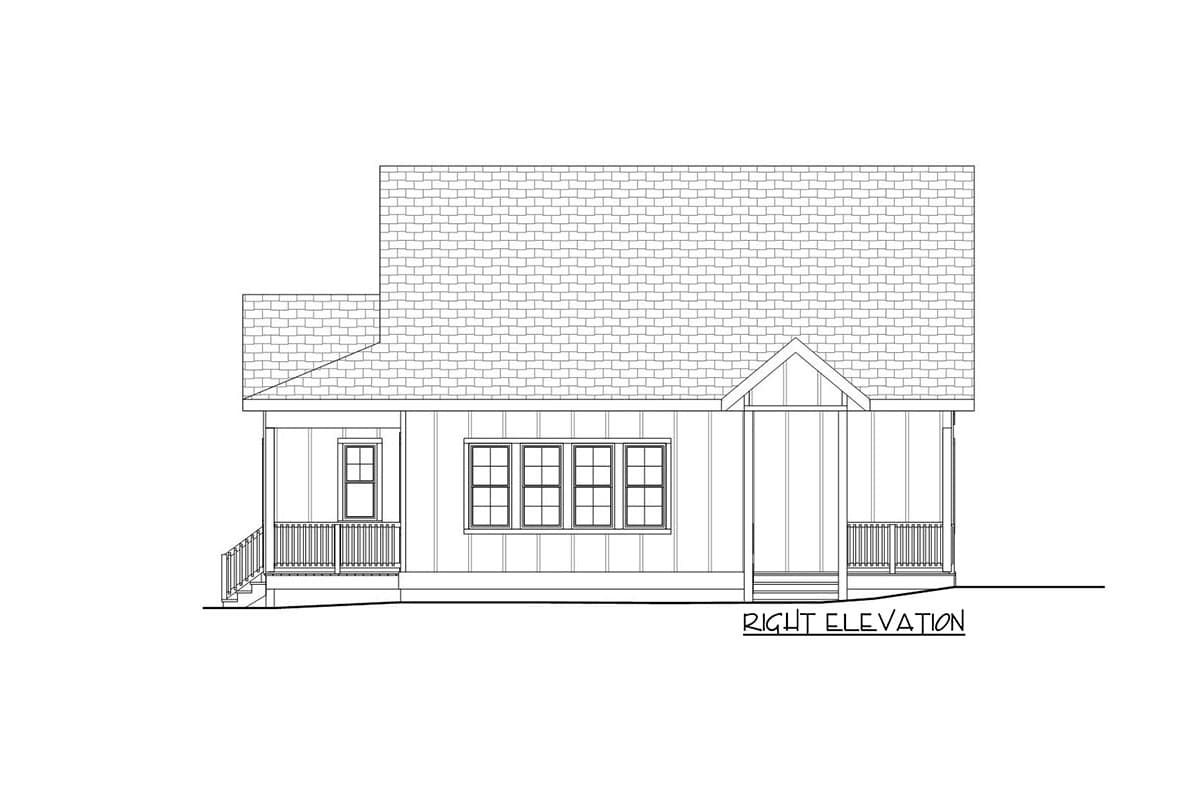 Plan 580037DFT: One or Two Bedroom Farmhouse Cottage with Sleeping Loft Upstairs - Under 1200 Sq Ft  - Image #5 - Cottage, Country, Farmhouse, Modern Farmhouse, Traditional