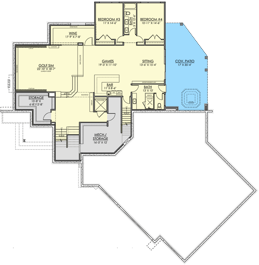 Plan 81741AB: 2-Story Modern Home Plan with Rear Stacked Decks and Private Owner's Suite - Floor Plan -  Lower Level - Contemporary, Mid Century Modern, Modern, Northwest