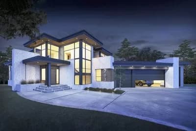 2-Story Modern Home Plan with Rear Stacked Decks and Private Owner's Suite