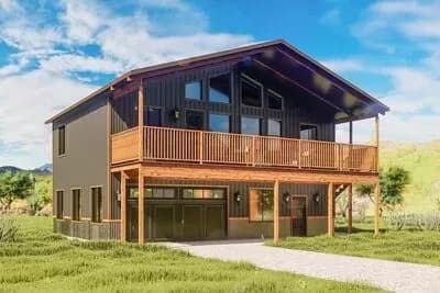 Flexible 2-Bed House Plan with Large Shop Below and Vaulted Space Above