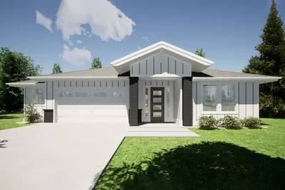 3-Bed Contemporary Farmhouse Ranch House Plan with Open Layout and Sun Deck