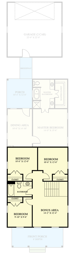 Plan 521025TTL: Narrow 4-Bed Home Plan with Rear 2-Car Garage - Floor Plan - 2nd Floor - Colonial, Southern, Southern Traditional, Traditional