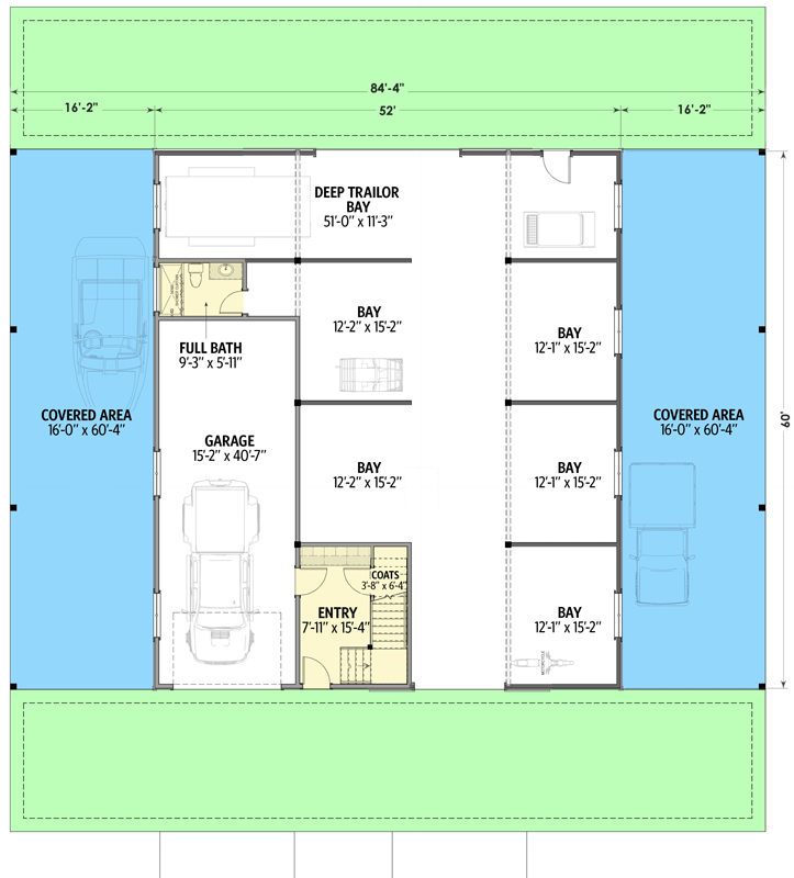Plan 64533SC: 3 Level 4-Bed Barndominium with 2 Master Bedrooms - Floor Plan - Main Level - Barndominium, Country, Farmhouse, New American, Rustic, Southern, Vacation