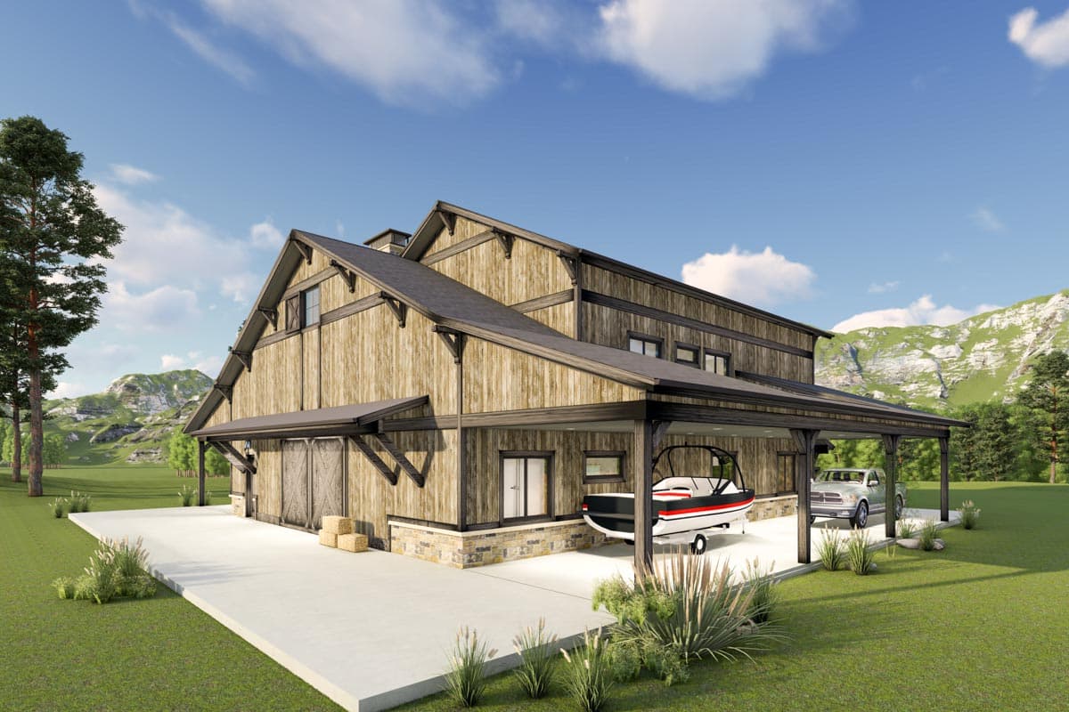 Plan 64533SC: 3 Level 4-Bed Barndominium with 2 Master Bedrooms - Image #4 - Barndominium, Country, Farmhouse, New American, Rustic, Southern, Vacation