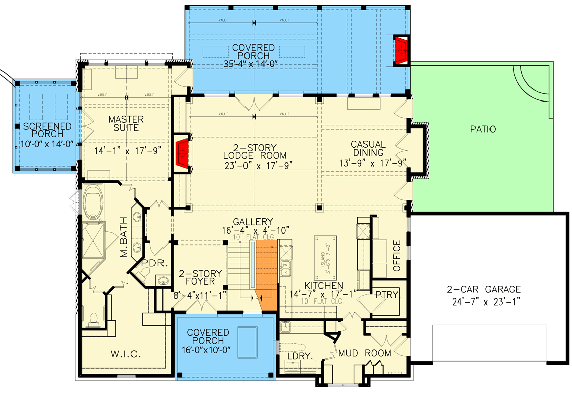 Plan 25782GE: 2-Story Modern Farmhouse Plan with Two Master Suites and Optional Lower Level - Floor Plan - Main Level - Country, Craftsman, Modern Farmhouse, New American, Rustic, Traditional, Vacation