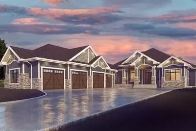 Craftsman Ranch Plan with 4 Beds Under 4300 Square Feet with 4-Car Garage