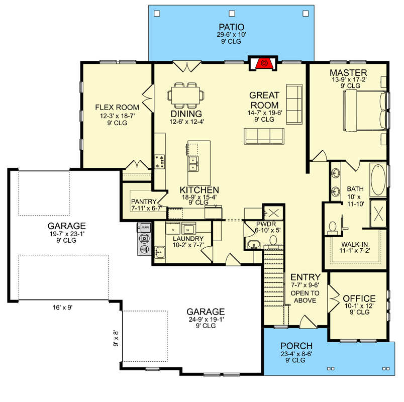 Plan 580048DFT: New American Farmhouse Just Over 3,000 Square Feet - Floor Plan - Main Level - Craftsman, Modern Farmhouse, New American