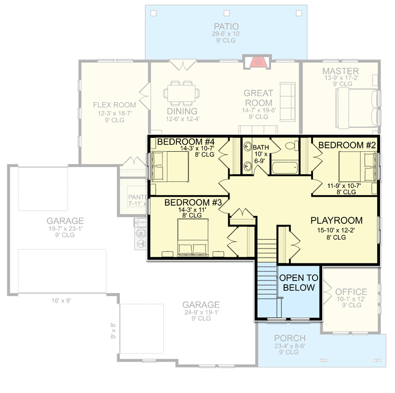 Plan 580048DFT: New American Farmhouse Just Over 3,000 Square Feet - Floor Plan - 2nd Floor - Craftsman, Modern Farmhouse, New American