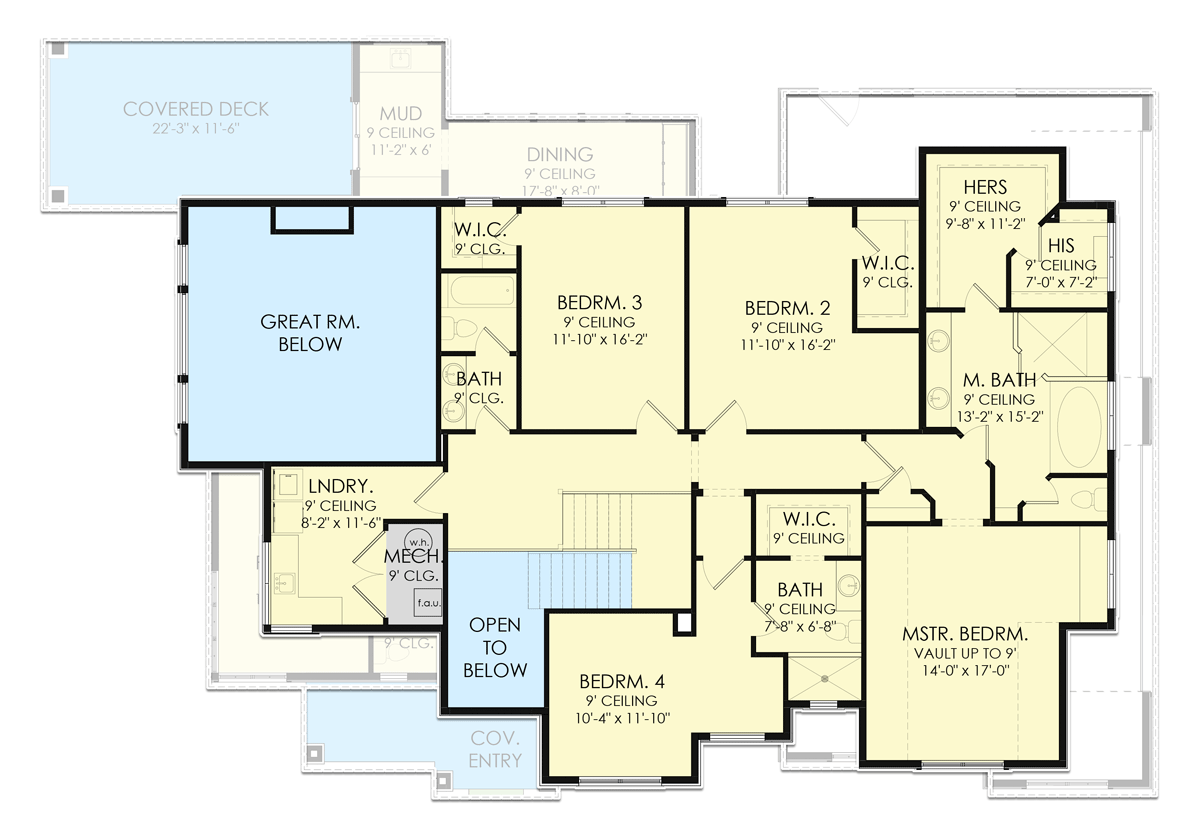Plan 490059NAH: 3860 Sq Ft Hipped Roof Contemporary House Plan - Floor Plan - 2nd Floor - Contemporary, Country, European, New American, Traditional, Transitional