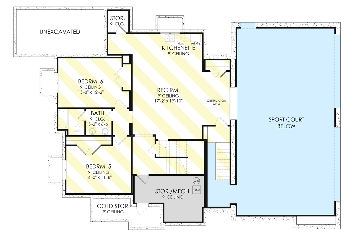 Plan 490059NAH: 3860 Sq Ft Hipped Roof Contemporary House Plan - Floor Plan - Optionally Finished Basement Foundation - Contemporary, Country, European, New American, Traditional, Transitional
