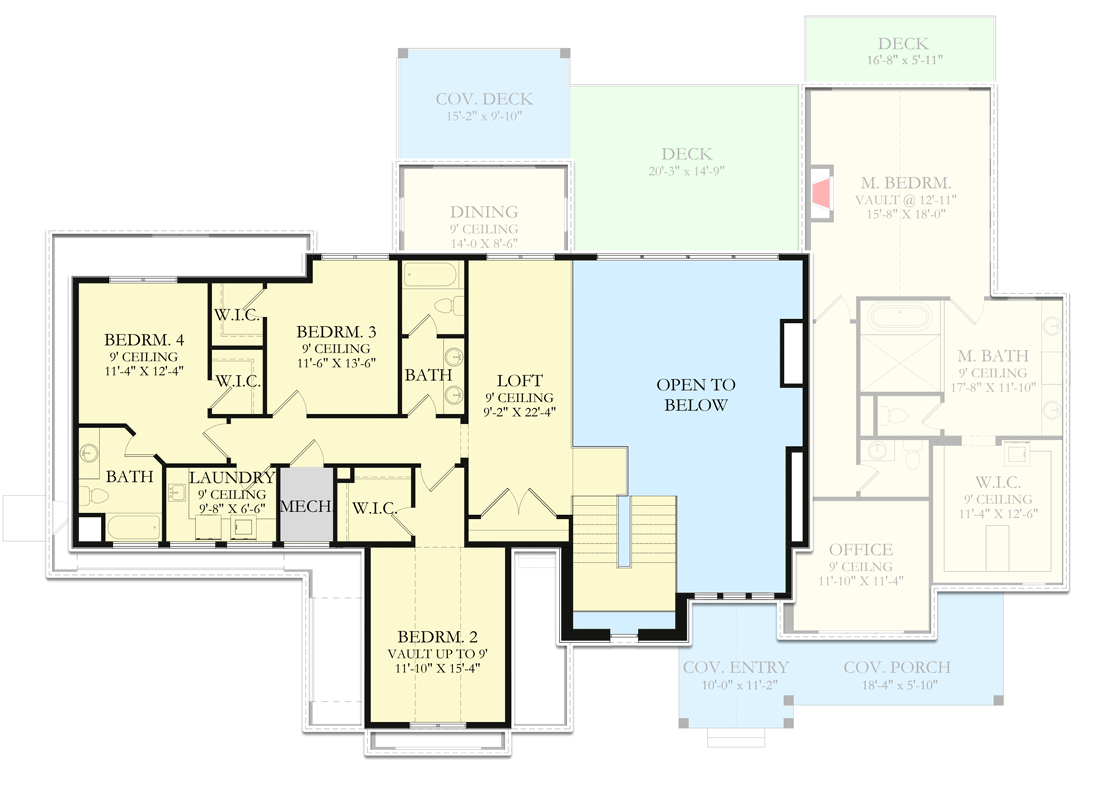 Plan 490060NAH: Transitional 3600 Square Foot Farmhouse with 2-Story Great Room - Floor Plan - 2nd Floor - Hill Country, New American, Traditional, Transitional