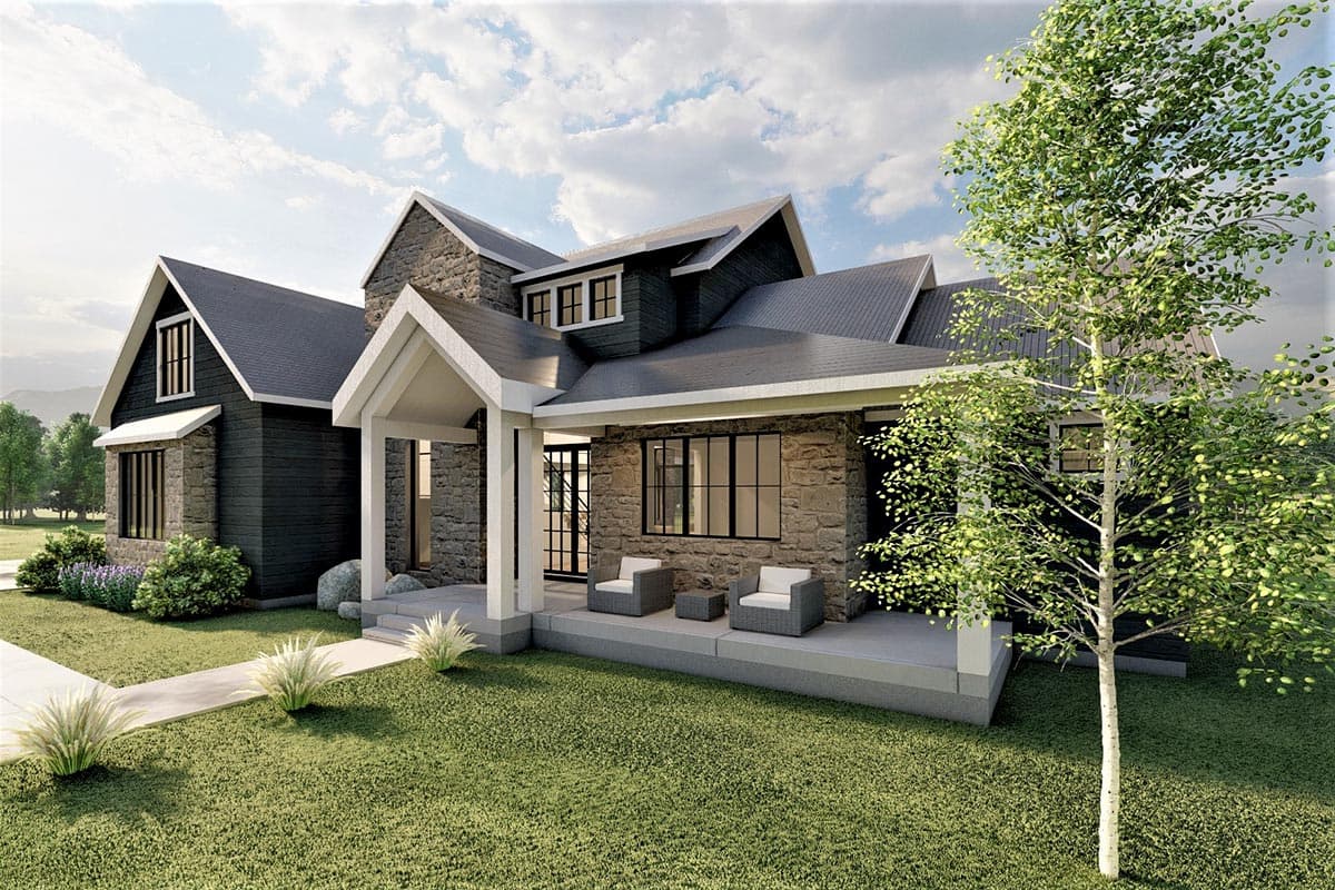 Plan 490060NAH: Transitional 3600 Square Foot Farmhouse with 2-Story Great Room - Image #5 - Hill Country, New American, Traditional, Transitional