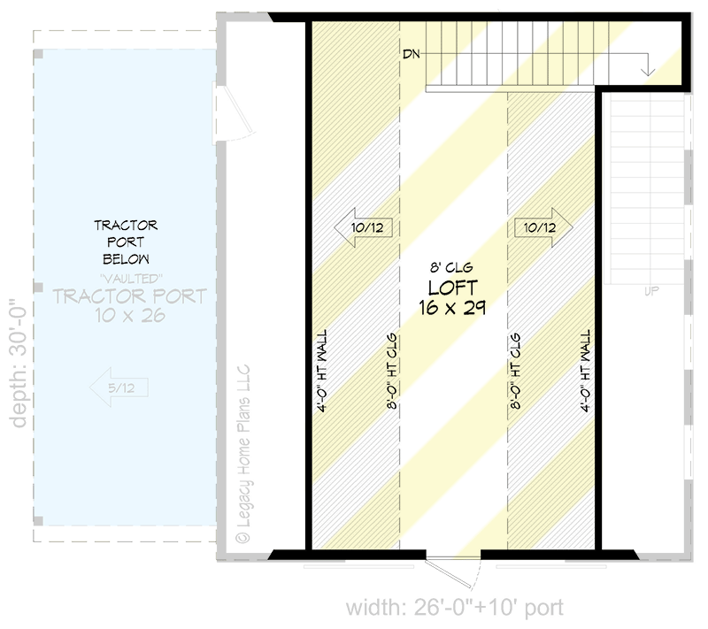 Plan 680023VR: 780 Square Foot Barn with Tractor Port - Floor Plan - Loft - Country, Traditional