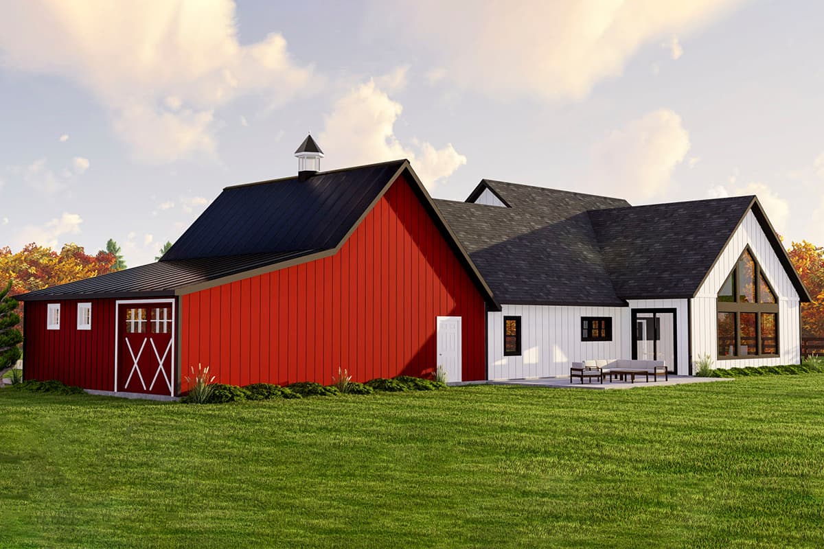 Plan 135187GRA: 2400 Square Foot Rustic 3-Bedroom Farmhouse Plan with Barn-Style Garage  - Image #6 - Barndominium, Country, Farmhouse, Modern Farmhouse, New American, Rustic, Transitional