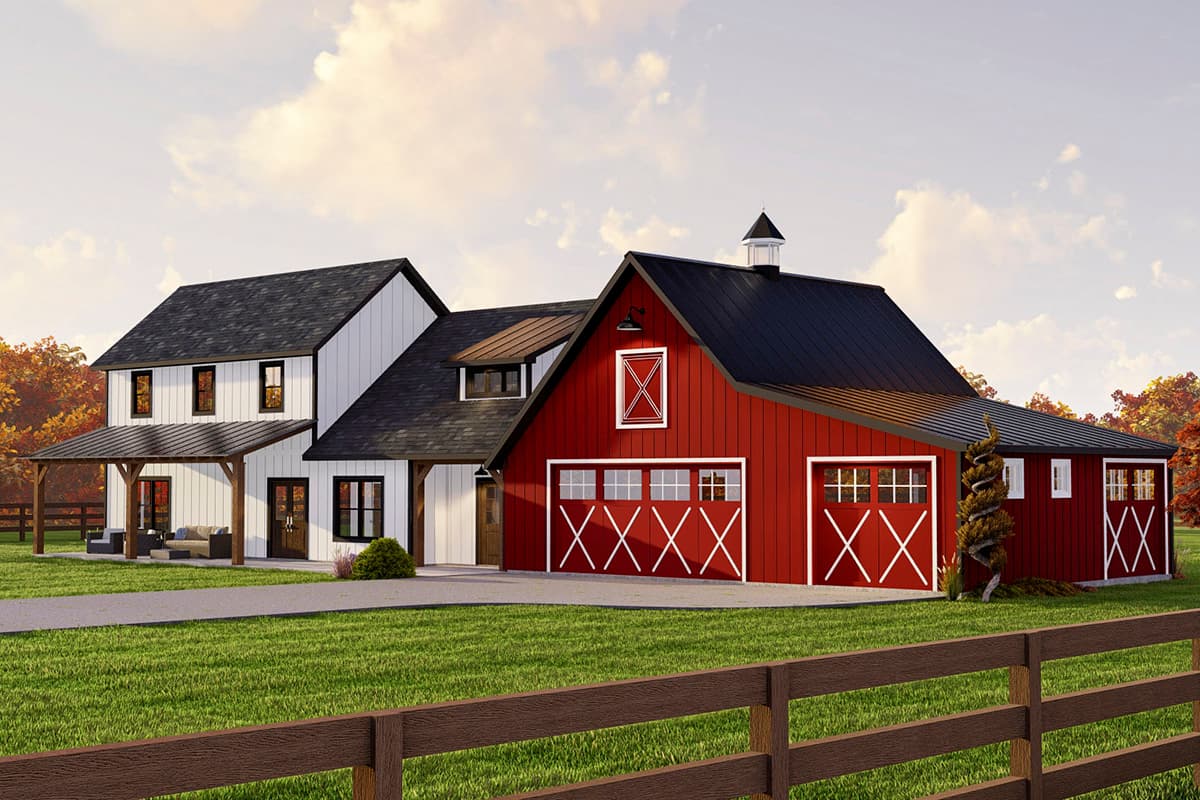 Plan 135187GRA: 2400 Square Foot Rustic 3-Bedroom Farmhouse Plan with Barn-Style Garage  - Image #7 - Barndominium, Country, Farmhouse, Modern Farmhouse, New American, Rustic, Transitional