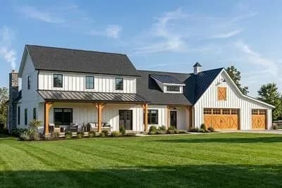 2400 Square Foot Rustic 3-Bedroom Farmhouse Plan with Barn-Style Garage 