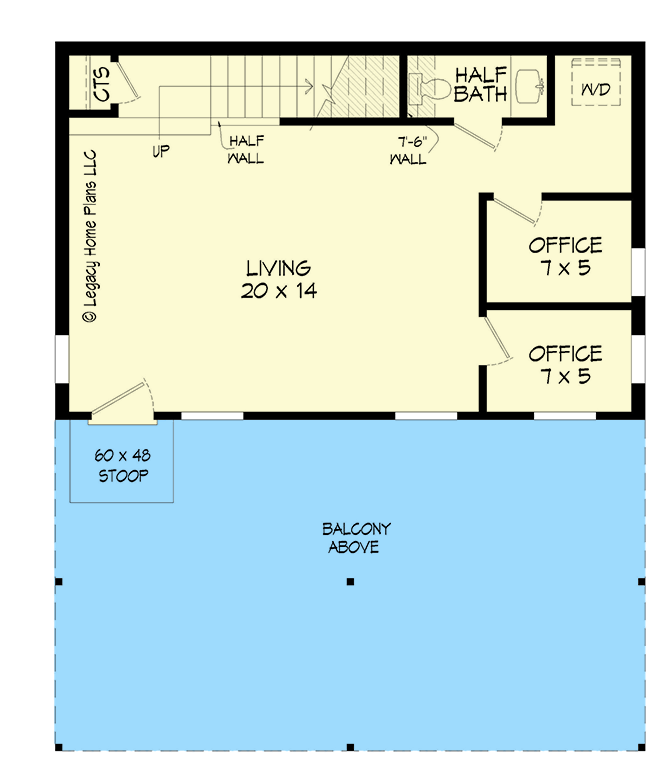 Plan 680028VR: Contemporary 1-Bed ADU Plan with Covered Balcony - Floor Plan - Ground Level - Contemporary, Traditional