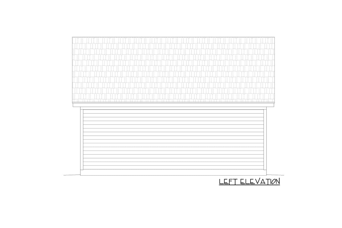 Left elevation drawing of a house with horizontal siding and a shingled gable roof.
