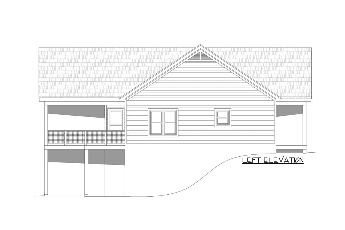 Plan 680031VR: Contemporary 2 Bed Mountain Ranch for the Rear Sloping Lot - 1377 Sq Ft - Image #4 - Country, Mountain, Rustic, Vacation