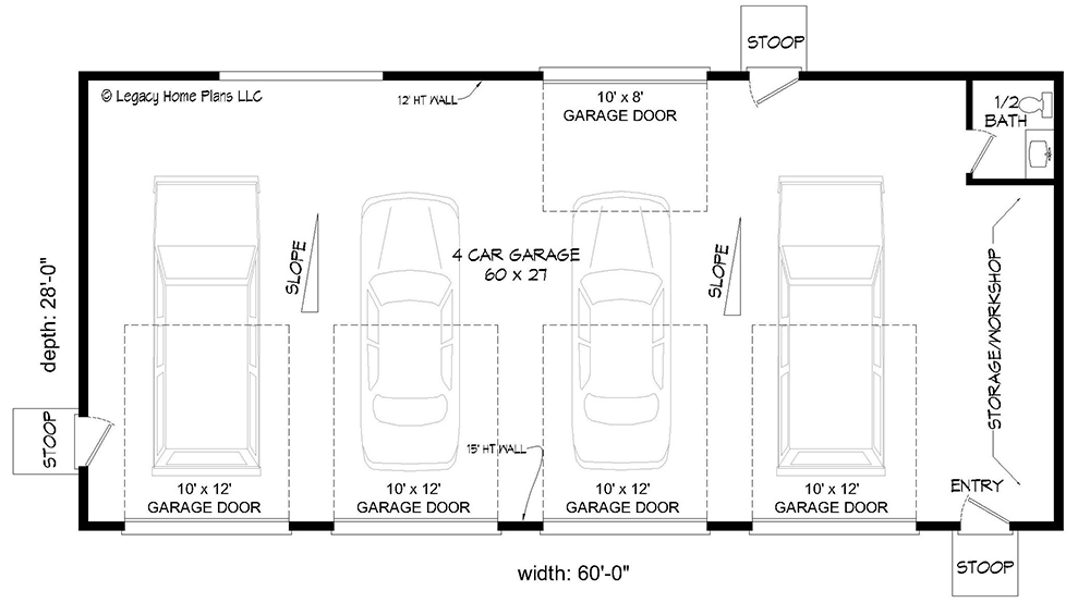 Plan 680033VR: 1640 Square Foot 4-Car Modern Garage - Floor Plan - Main Level - Mid Century Modern, Modern