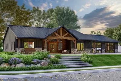 One-Story Country Craftsman House Plan with Vaulted Great Room and 2-Car Garage - 2030 Sq Ft