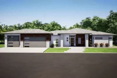 4-Bed Contemporary Ranch Plan with Finished Basement