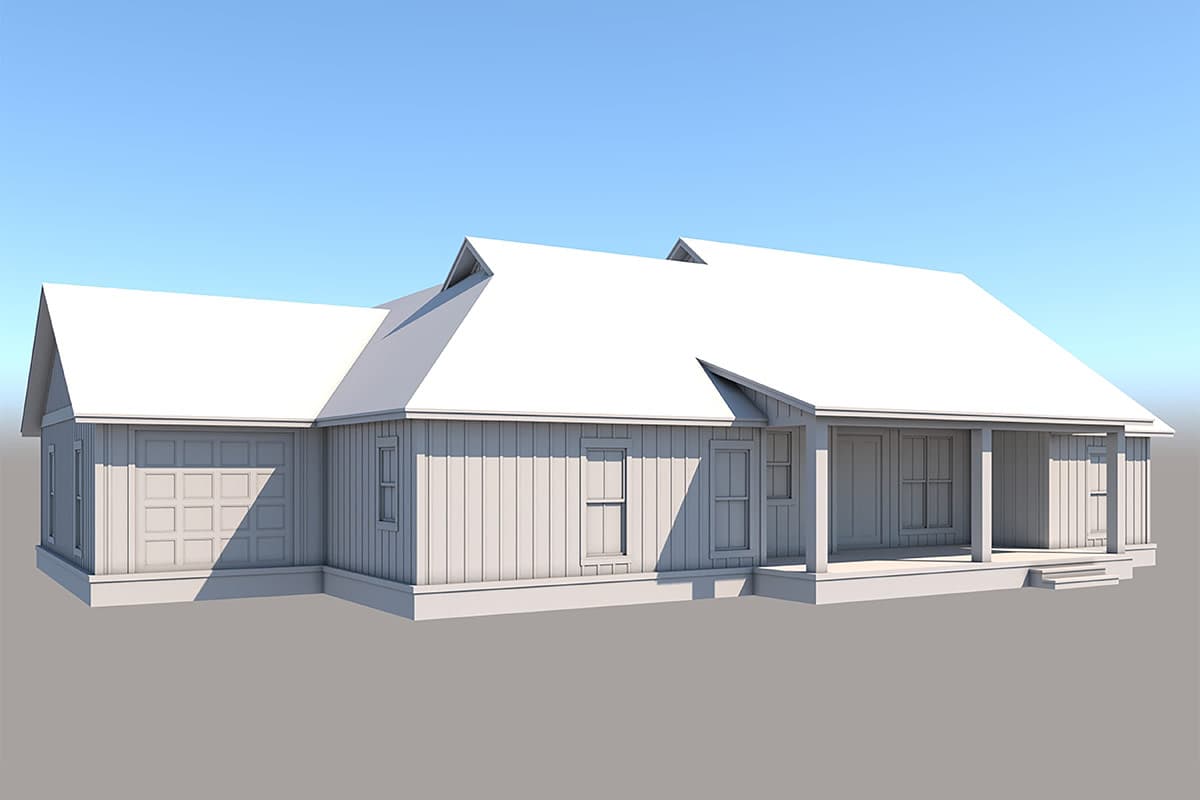 Plan 51925HZ: Single Story Country Farmhouse Plan with 3-Beds and an Expanded Garage - 1797 Sq Ft - Image #4 - Cottage, Country, Farmhouse, Modern Farmhouse, Ranch, Traditional