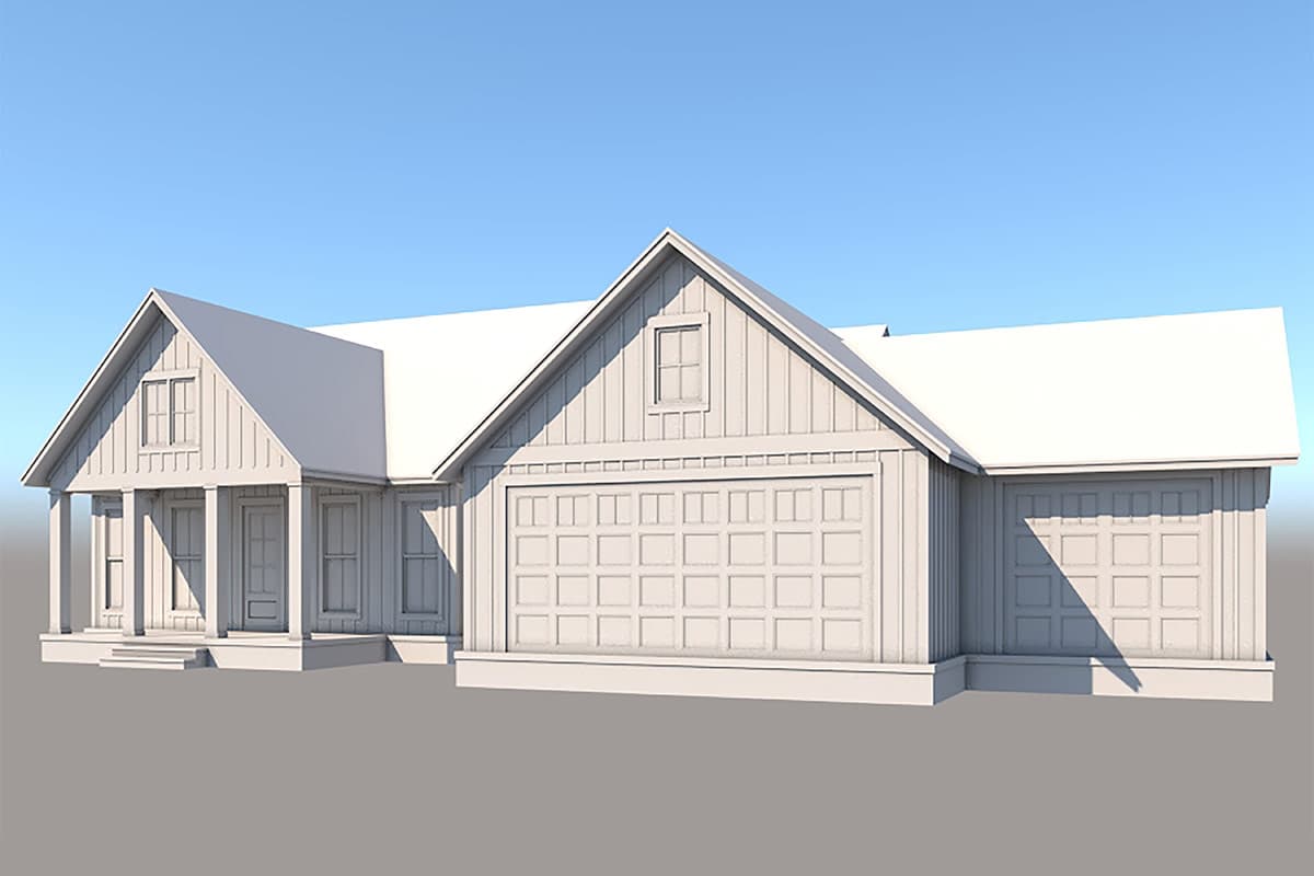 Plan 51925HZ: Single Story Country Farmhouse Plan with 3-Beds and an Expanded Garage - 1797 Sq Ft - Image #5 - Cottage, Country, Farmhouse, Modern Farmhouse, Ranch, Traditional