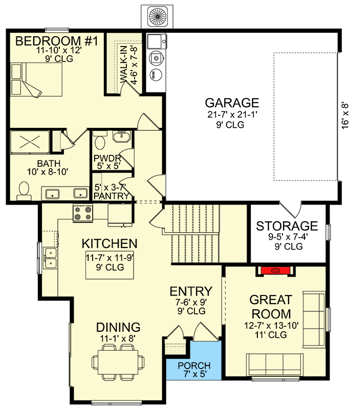 Plan 580051DFT: Contemporary 2000 Square Foot 2-Story House Plan with Rear Garage - Floor Plan - Main Level - Contemporary, Modern, Northwest