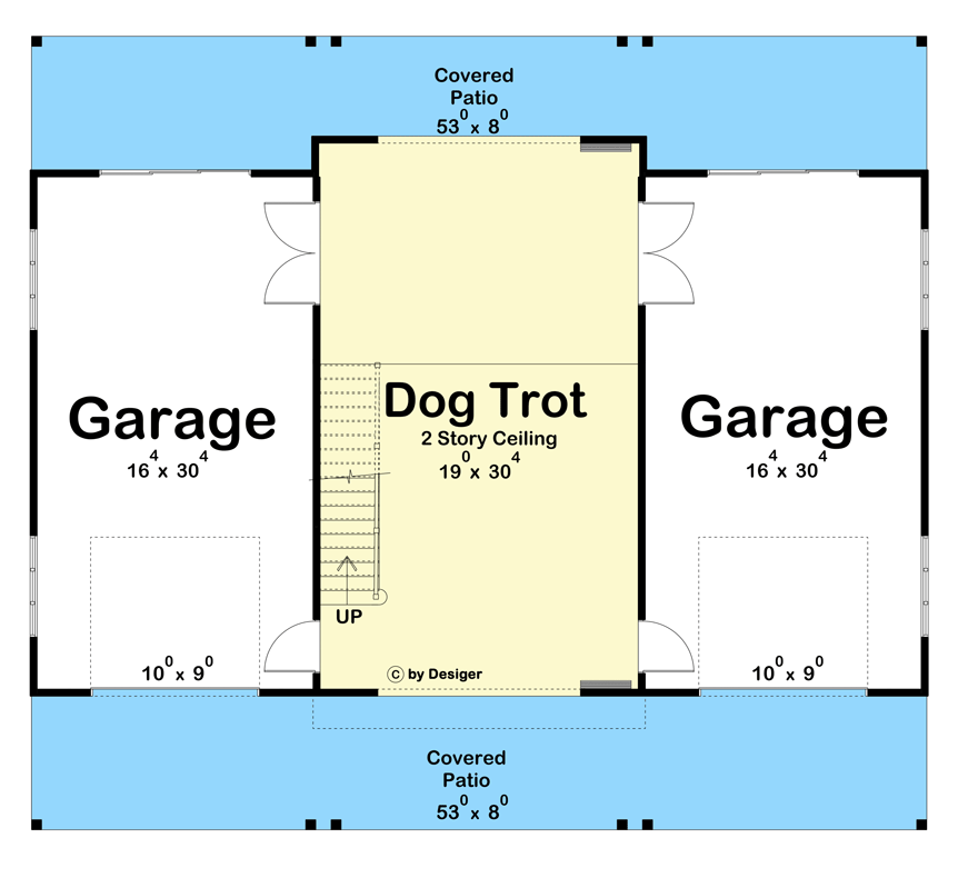 Plan 623144DJ: Modern Farmhouse Style Carriage House Plan with Dogtrot and Catwalk - Floor Plan - Main Level - Carriage, Farmhouse, Modern Farmhouse, New American