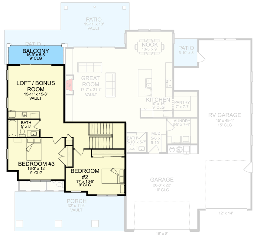 Plan 580056DFT: 2-Story Modern Farmhouse Plan with RV Garage - Floor Plan - 2nd Floor - Country, Craftsman, Modern Farmhouse, New American