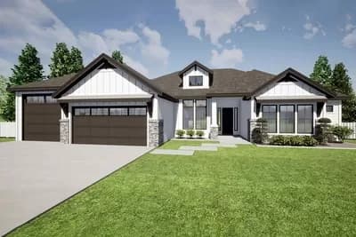 Craftsman Ranch with 4 Beds Under 3000 Square Feet with RV Garage 