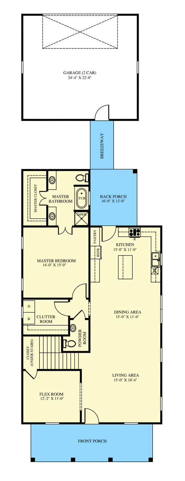 Plan 521026TTL: Exclusive Traditional House Plan with Rear Garage - Floor Plan - Main Level - New American, Prairie, Ranch, Traditional