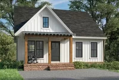 2-Bedroom Country Farmhouse Cottage Plan Under 1000 Square Feet
