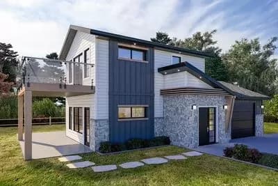 Contemporary Guest House Under 1000 Square Feet with Upstairs Balcony