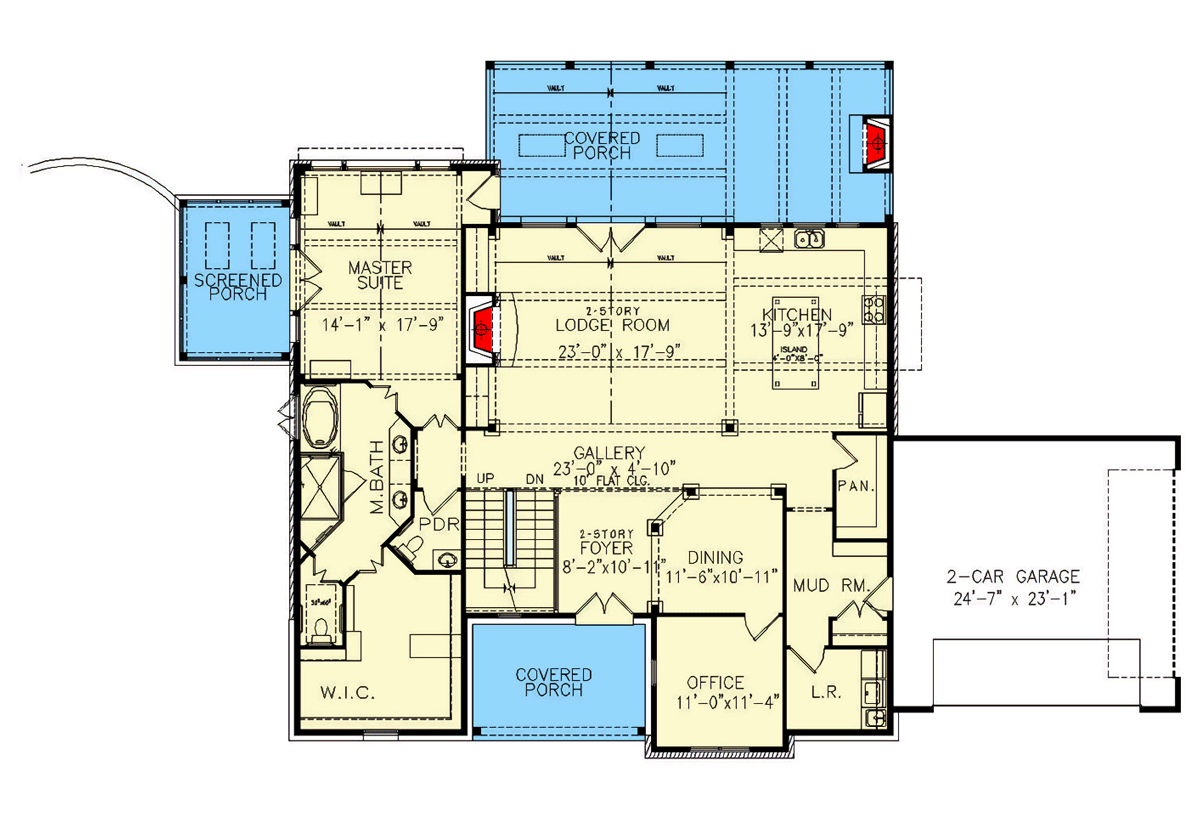 Plan 25784GE: 2-Story Modern Farmhouse Plan Under 3300 Square Feet with Drive-Under Garage - Floor Plan - Main Level - Country, Craftsman, Modern Farmhouse, New American, Traditional, Vacation