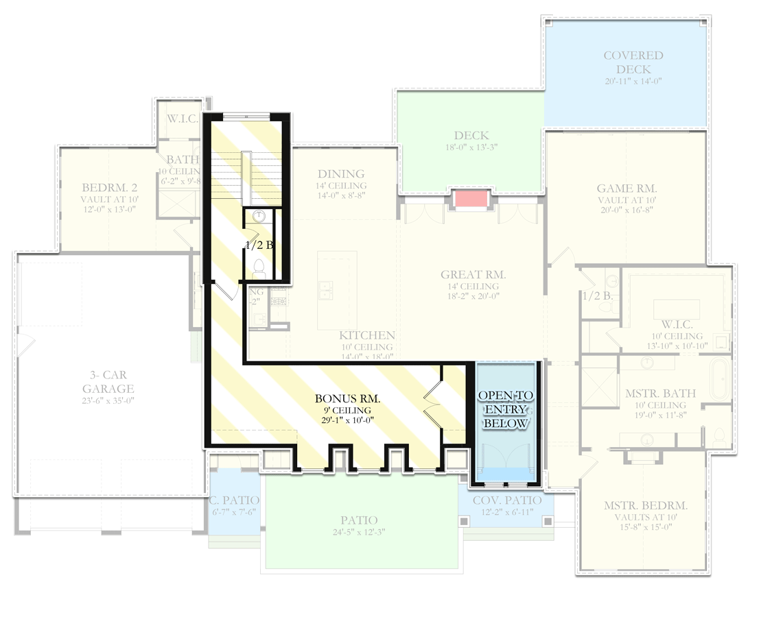 Plan 490063NAH: Transitional Farmhouse with Vaulted Game Room and 2-Side Fireplace - Floor Plan - 2nd Floor - Modern Farmhouse, New American, Transitional