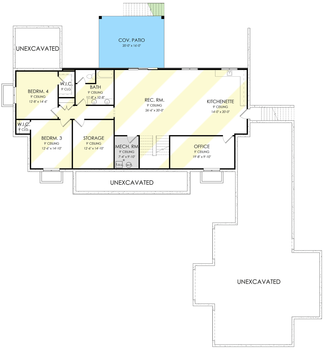 Plan 490065NAH: 2640 Square Foot Traditional-Style Rambler with 2-Story Great Room and a Home Office - Floor Plan - Optional Walkout Lower Level - Ranch, Traditional