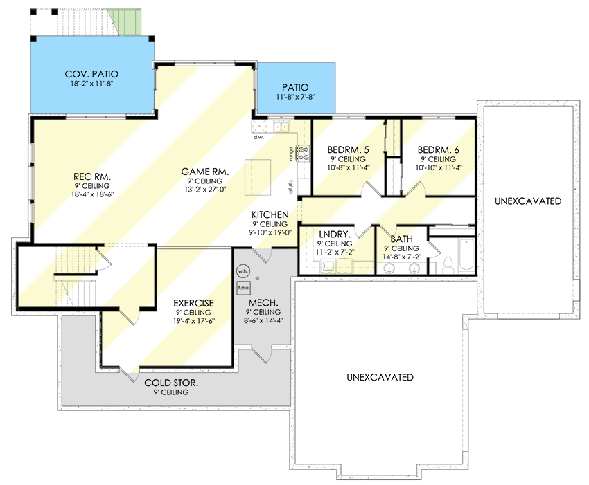 Plan 490066NAH: 3400 Square Foot Modern Farmhouse with 2-Story Great Room and a Home Office - Floor Plan - Optional Walkout Level - Craftsman, Farmhouse, Modern Farmhouse, New American, Northwest