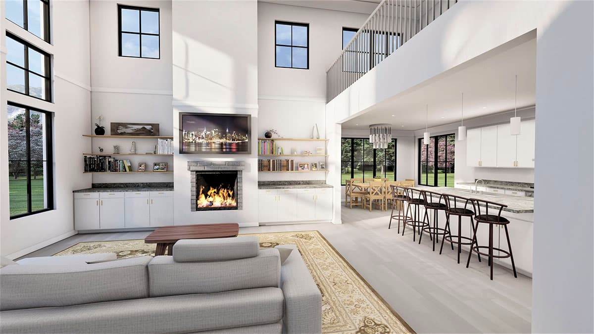 Plan 490066NAH: 3400 Square Foot Modern Farmhouse with 2-Story Great Room and a Home Office - Image #6 - Craftsman, Farmhouse, Modern Farmhouse, New American, Northwest