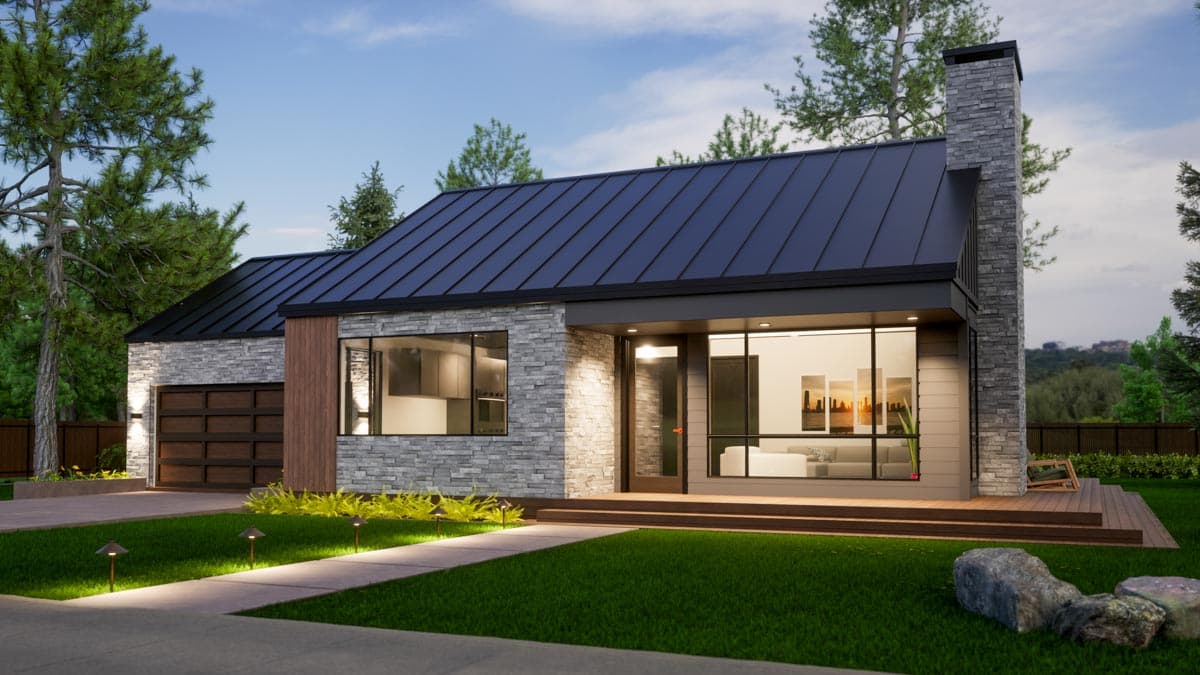 Plan 420063WNT: Contemporary 1-Story Home Plan Under 950 Square Feet with 2-Car Garage - Image #5 - Contemporary, Cottage, Country, Craftsman, New American, Ranch, Rustic, Vacation