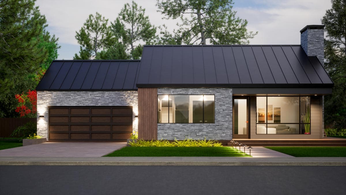 Plan 420063WNT: Contemporary 1-Story Home Plan Under 950 Square Feet with 2-Car Garage - Image #6 - Contemporary, Cottage, Country, Craftsman, New American, Ranch, Rustic, Vacation