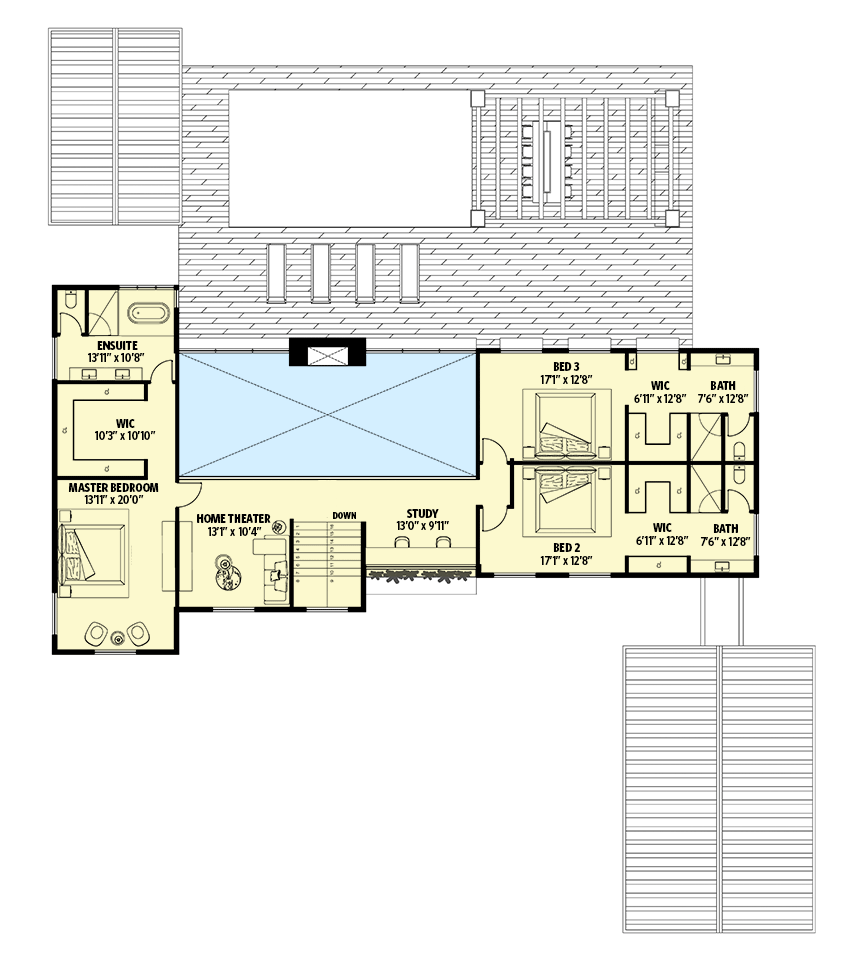 Plan 311036RMZ: Two Story Transitional Home Plan with Pool House and Upstairs Home Theater - Floor Plan - 2nd Floor - Contemporary, New American, Transitional