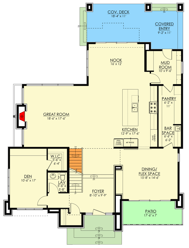 Plan 81754AB: Contemporary Northwest Home Plan with Option to Finish Basement - Floor Plan - Main Level - Contemporary, Mid Century Modern, Modern, Northwest