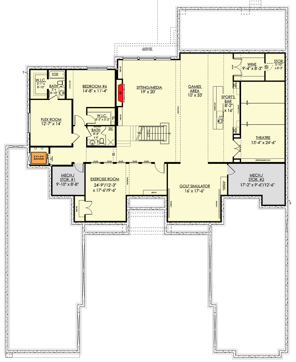 Plan 81755AB: Spacious Modern Home Plan with Courtyard Entry and Finished Basement - 7654 Sq Ft - Floor Plan - Optional Lower Level - Contemporary, Mid Century Modern, Modern, Northwest, Prairie